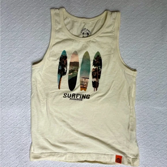 Free Planet Surfboard Graphic and Striped Tank Top and Shorts Set - Picture 2 of 5